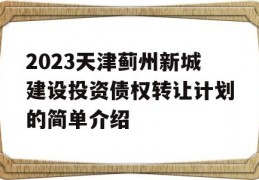 2023天津蓟州新城建设投资债权转让计划的简单介绍