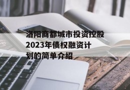 洛阳商都城市投资控股2023年债权融资计划的简单介绍