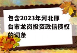 包含2023年河北邢台市龙岗投资政信债权的词条