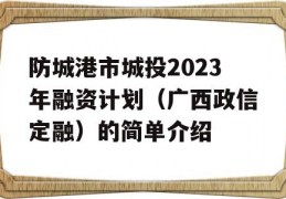 防城港市城投2023年融资计划（广西政信定融）的简单介绍