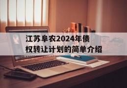 江苏阜农2024年债权转让计划的简单介绍