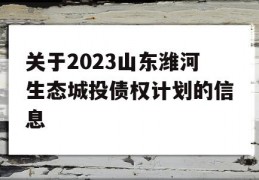 关于2023山东潍河生态城投债权计划的信息