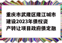 重庆市武隆区隆江城市建设2023年债权资产转让项目政府债定融