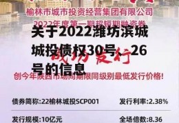 关于2022潍坊滨城城投债权30号、26号的信息