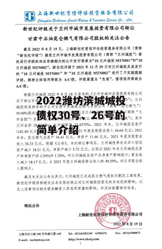 2022潍坊滨城城投债权30号、26号的简单介绍