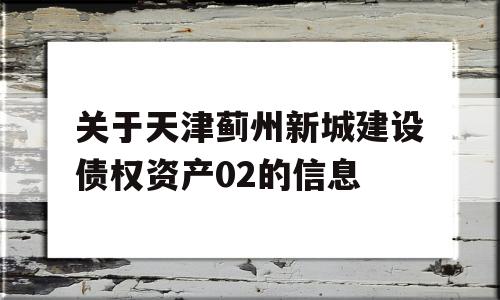 关于天津蓟州新城建设债权资产02的信息