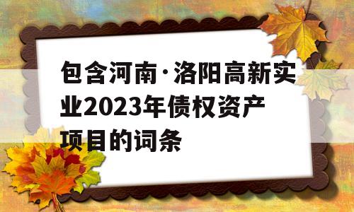 包含河南·洛阳高新实业2023年债权资产项目的词条
