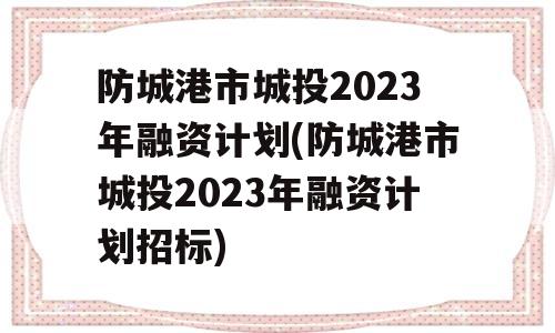 防城港市城投2023年融资计划(防城港市城投2023年融资计划招标)