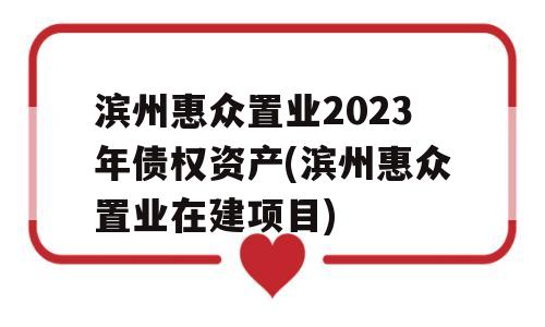 滨州惠众置业2023年债权资产(滨州惠众置业在建项目)