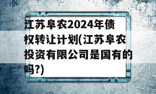 江苏阜农2024年债权转让计划(江苏阜农投资有限公司是国有的吗?)