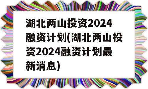湖北两山投资2024融资计划(湖北两山投资2024融资计划最新消息)