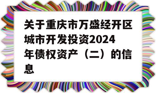 关于重庆市万盛经开区城市开发投资2024年债权资产（二）的信息